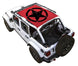 SPIDERWEBSHADE sun shade for Jeep Wrangler JLU 4-Door; red top with black star emblem
