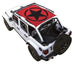 Sun shade for Jeep Wrangler JLU 4-Door by SpiderWebShade; red stock printed shade top with black star logo