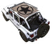 Sun shade top for Jeep Wrangler JLU 4-Door by SpiderWebShade; tan printed shade with black star logo.