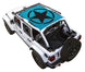SpiderWebShade sun shade top for Jeep Wrangler JLU 4-Door, blue with black star logo installed on a white Jeep.