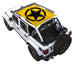 SPIDERWEBSHADE sun shade for Jeep Wrangler JLU 4-Door, yellow stock printed top with black star logo.