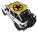 SPIDERWEBSHADE sun shade for Jeep Wrangler JLU 4-Door, yellow stock printed top with black star logo.