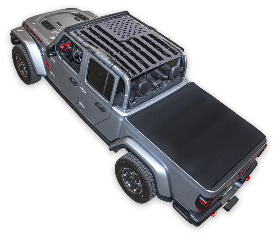 SpiderWebShade Sun Shade for Jeep Gladiator JT (2019–2026), black grayscale American flag print