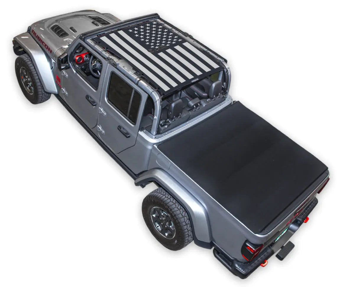 Sun shade top for Jeep Gladiator JT by SPIDERWEBSHADE, stock printed US flag design