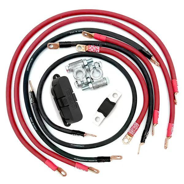 Battery cable kit for Jeep Wrangler YJ (1986-1995) by Big7Kits, red and black wiring with terminals and clamps