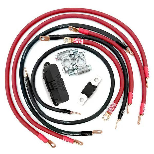 Battery cable kit for Jeep Wrangler YJ (1986-1995) by Big7Kits, red and black wiring with terminals and clamps
