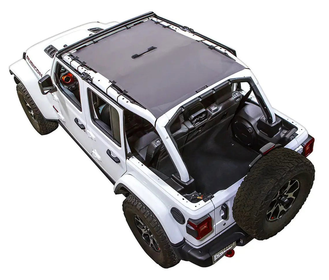 Sun Shade for Jeep Wrangler JLU 4-Door by SpiderWebShade, solid gray shade top