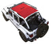 Sun shade by SPIDERWEBSHADE for Jeep Wrangler JLU 4-Door, red solid color shade top on white Wrangler