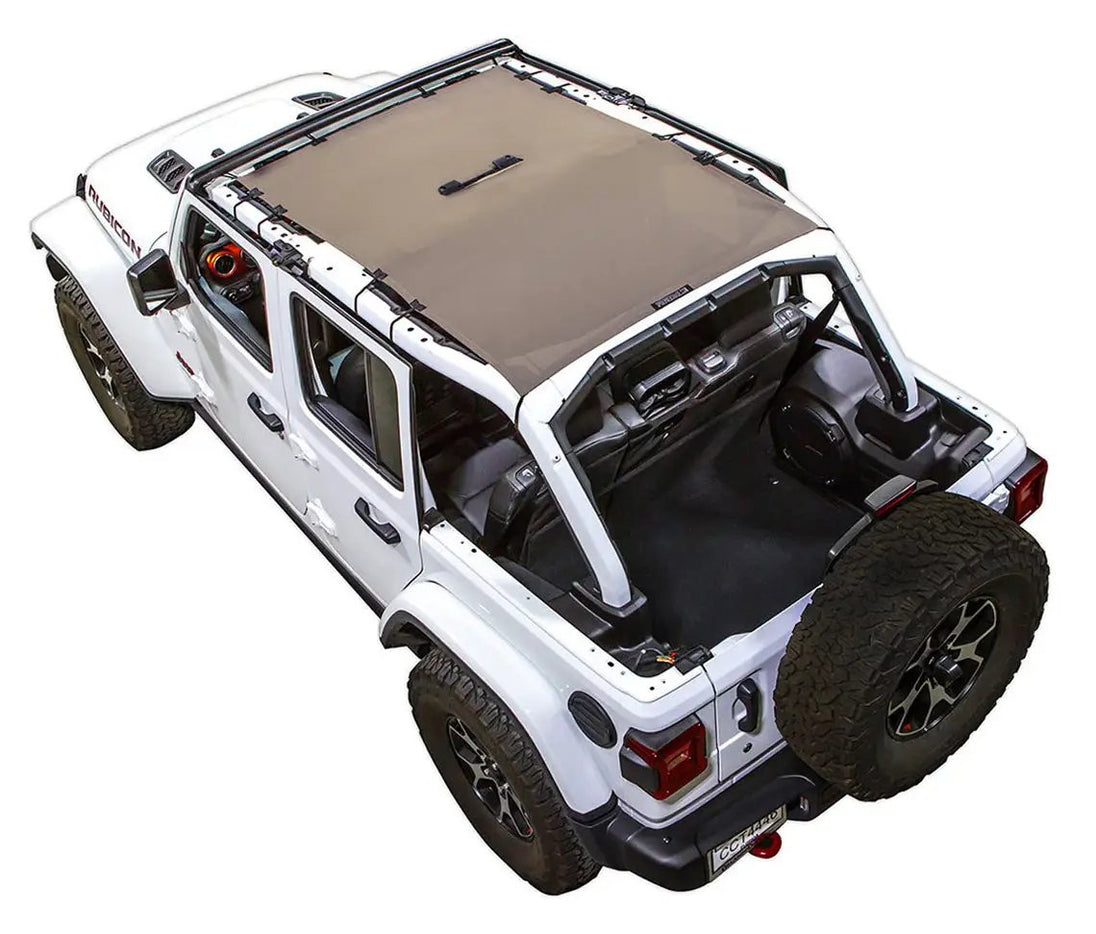 Sun shade for Jeep Wrangler JLU 4-Door by SPIDERWEBSHADE, tan solid color top
