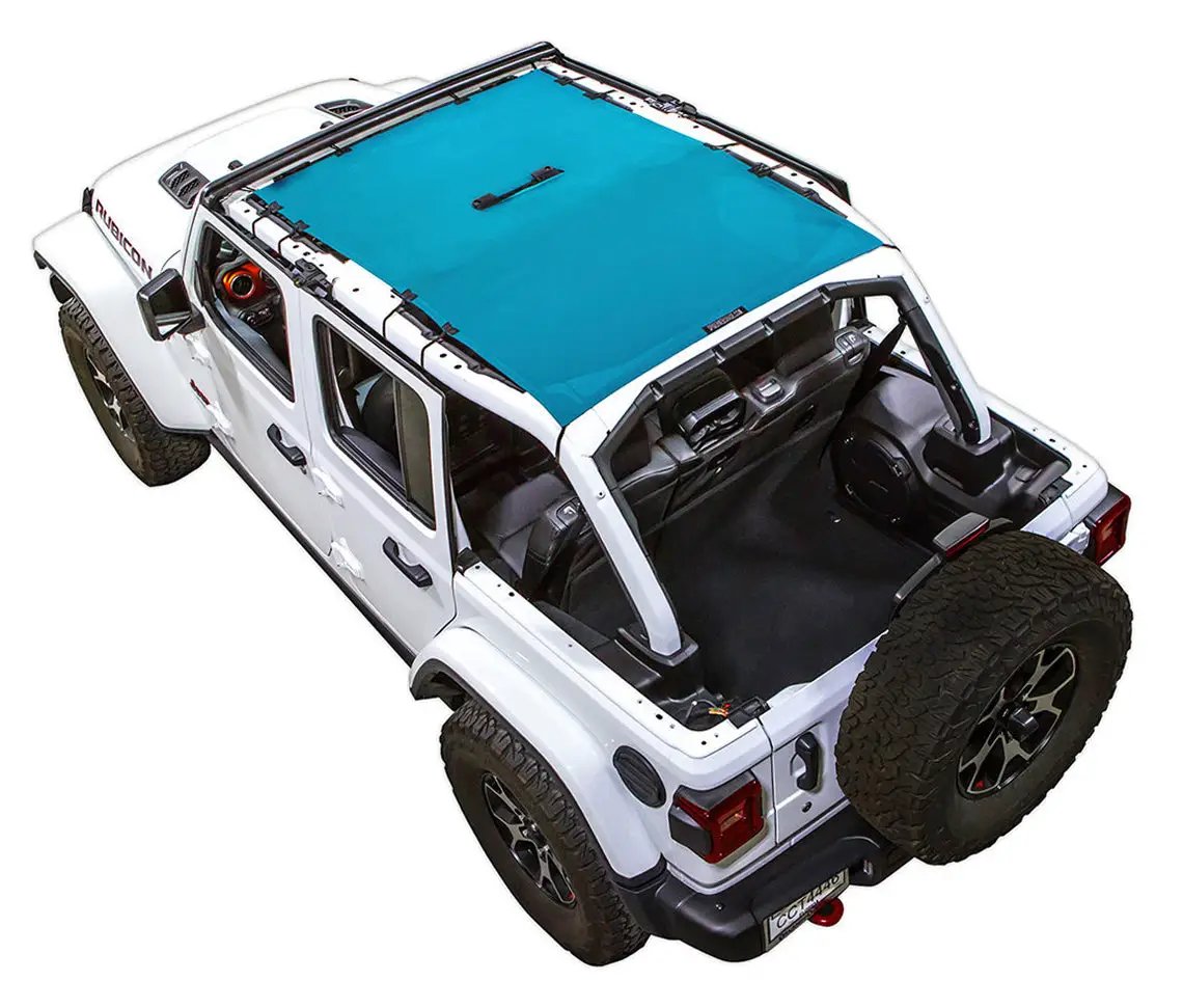 Sun shade top for Jeep Wrangler JLU 4-Door by SPIDERWEBSHADE; solid blue fabric