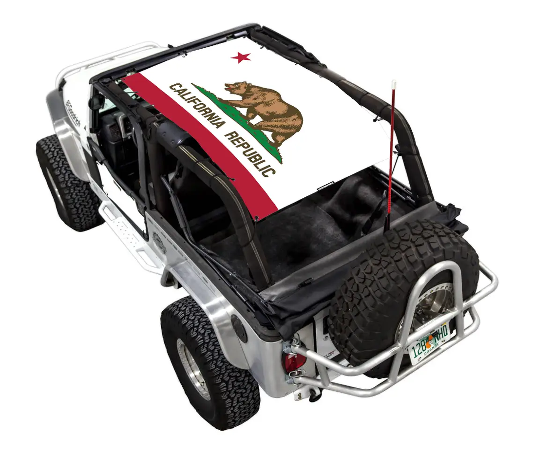 Sun shade for Jeep Wrangler LJ 2004–2006 with California Republic flag by SpiderWebShade