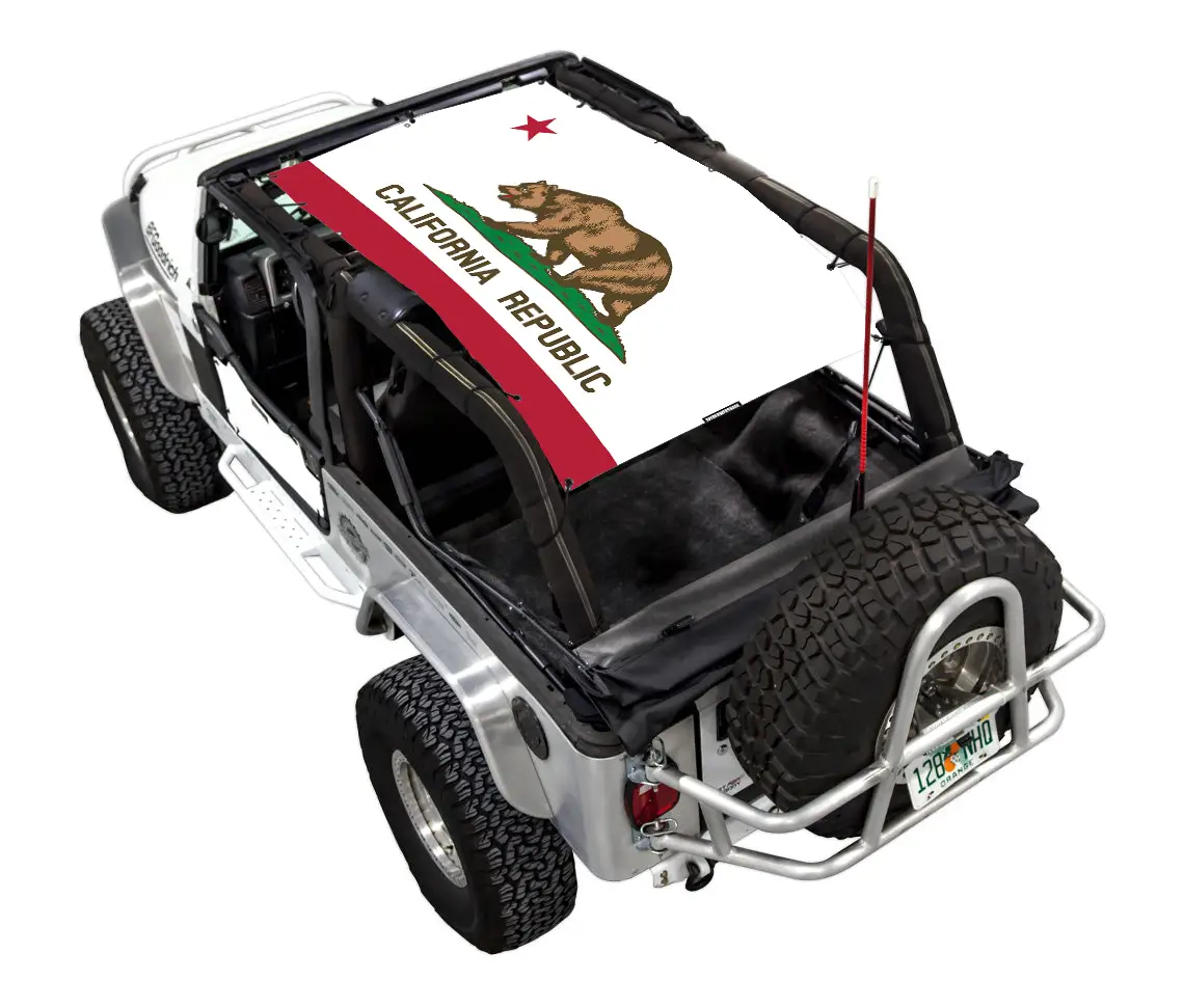 Sun shade for Jeep Wrangler LJ 2004–2006 with California Republic flag by SpiderWebShade