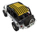 SpiderWebShade sun shade top for Jeep Wrangler LJ (2004–2006), yellow with black stars and stripes pattern