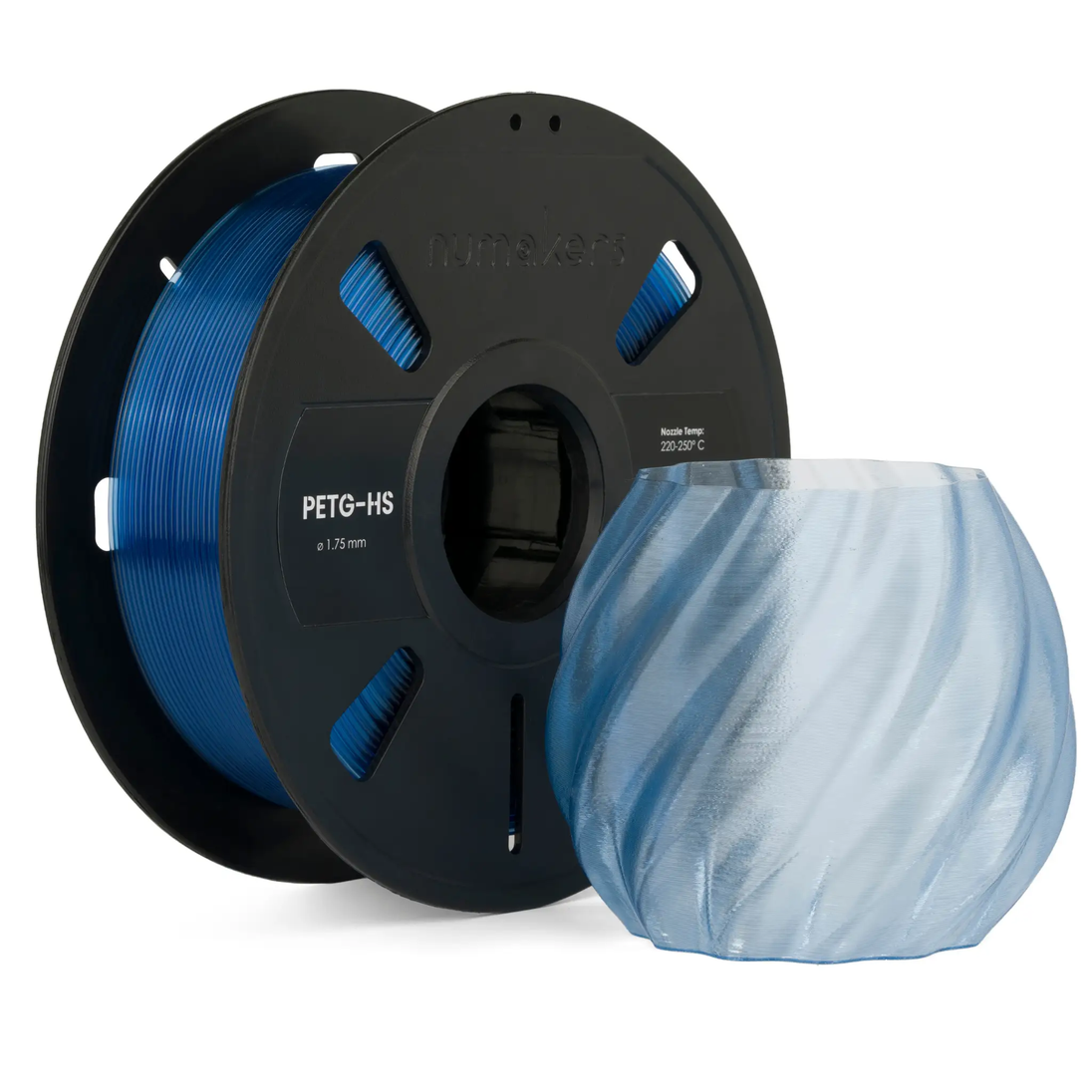 PETG Translucent filament spool by Numakers, blue; 2 spools visible