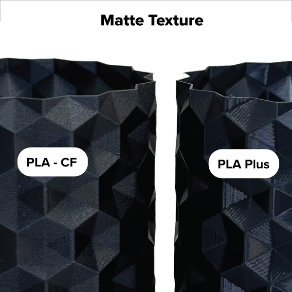 PLA-CF and PLA Plus 3D printer accessories with matte texture, two items.