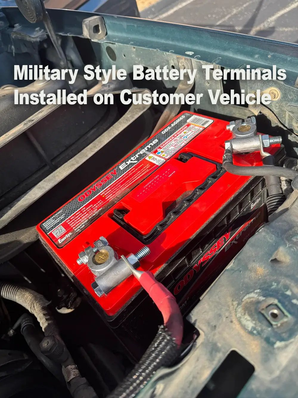 Big7Kits Ford 7.3 Powerstroke OBS battery cable kit (1990-1997) installed on Odyssey red battery