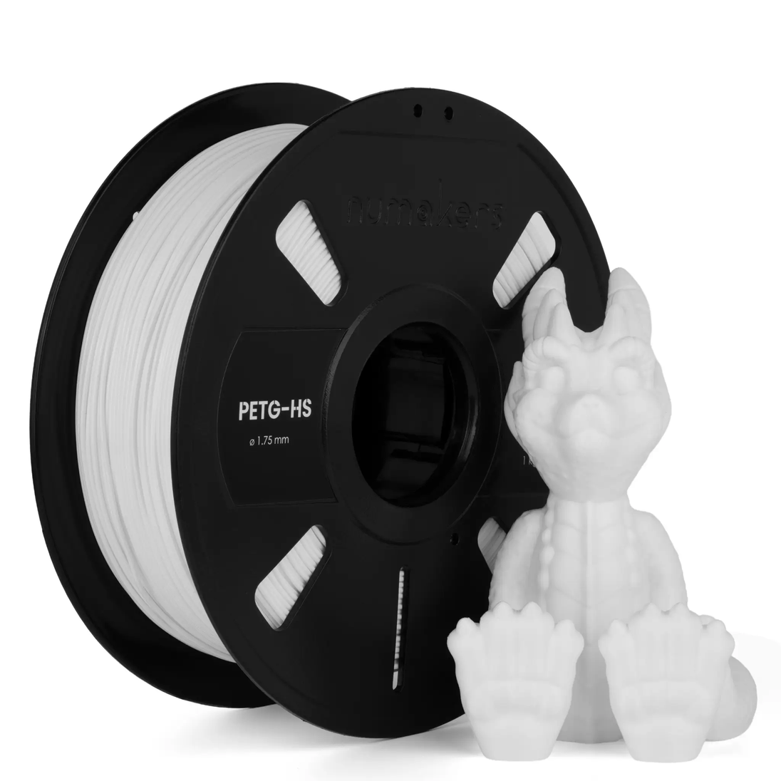 PETG-HS Filament spool by Numakers, white 1.75 mm, 3D printer accessory.