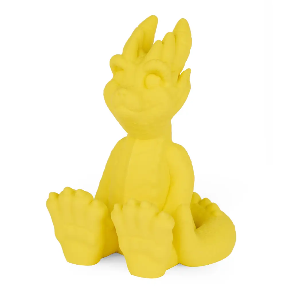 PLA Matte yellow 3D-printed seated creature figurine with raised hand