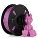 Silk PLA filament on black Numakers spool, pink 1.75 mm, with pink dragon figurines beside.