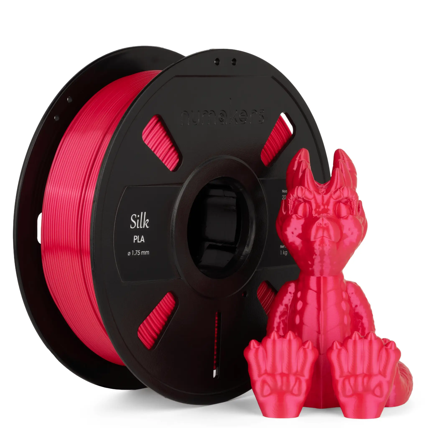 Numakers Silk PLA filament spool in red, 1.75 mm diameter
