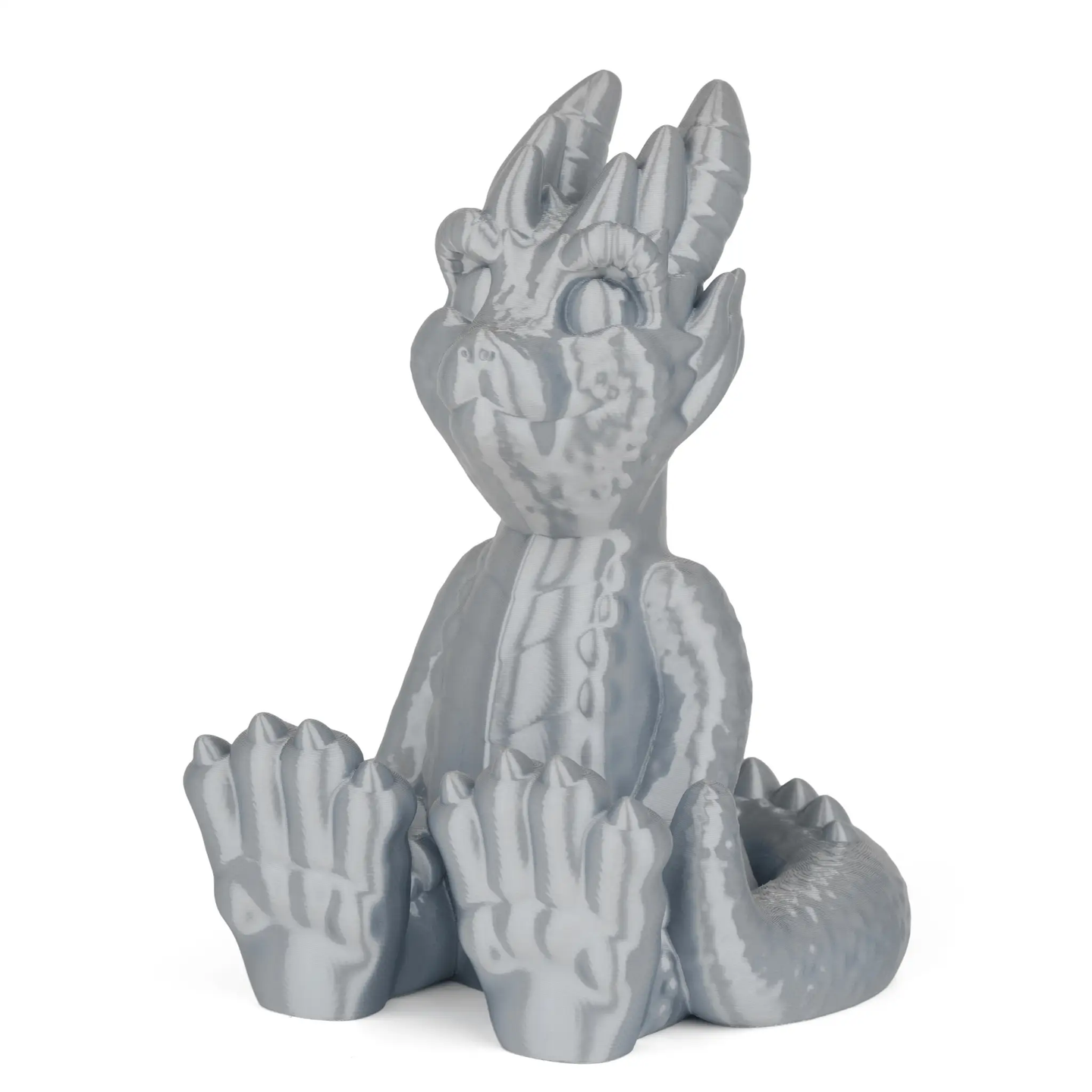 PLA Silk 3D printed hand sculpture in metallic gray