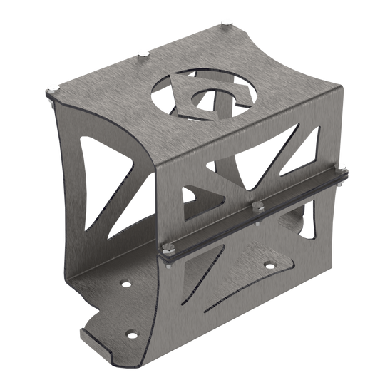 Group 31 Optima Battery Mount Artec Industries brushed steel bracket with circular cutout and mounting holes