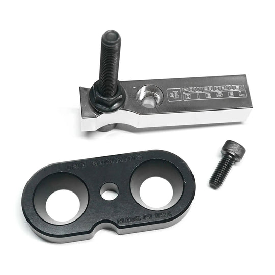 Power Driven Diesel 12-Valve Cummins Spring Compressor Tool, black metal with bolt post and embossed Power Driven Diesel logo