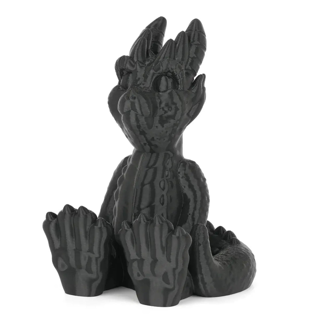 PETG-HS Filament by Numakers; black 3D-printed dragon statue model
