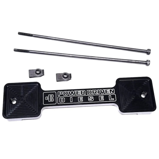 Power Driven Diesel 2nd Gen Battery Hold Down for 94-02 Cummins, CNC-machined billet aluminum with mounting hardware