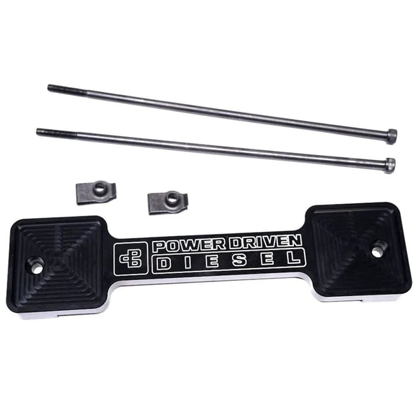 Power Driven Diesel 2nd Gen Battery Hold Down for 94-02 Cummins, CNC-machined billet aluminum with mounting hardware