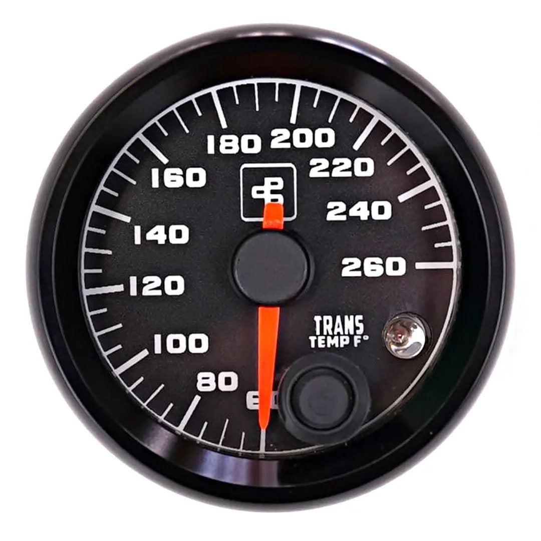 Power Driven Diesel Transmission Temp Gauge 2-1/16, black dial, with warning, fits 2.062 in dash