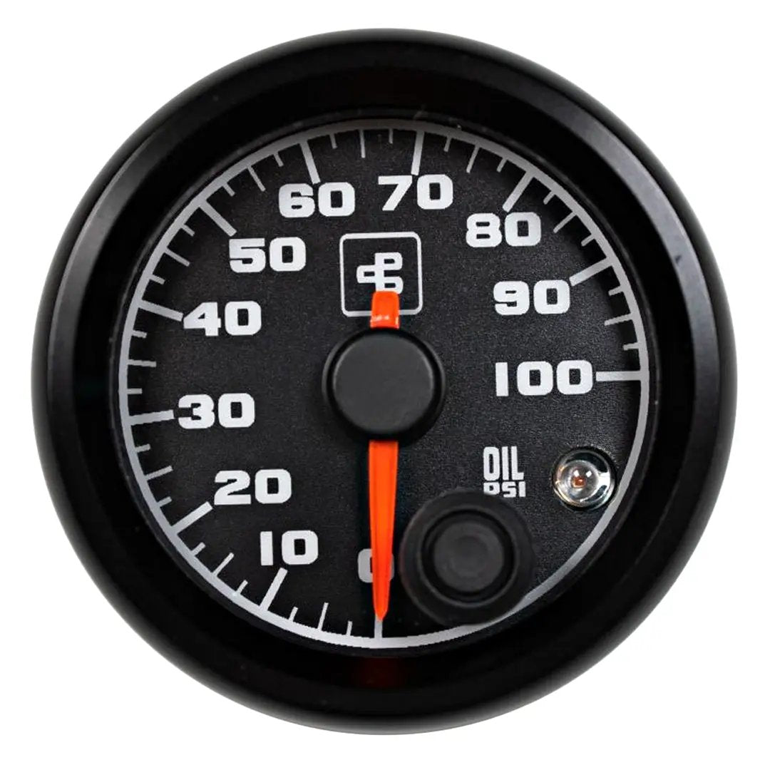 Power Driven Diesel Black 2-1/16 in Oil Pressure Gauge 0-100 psi orange needle