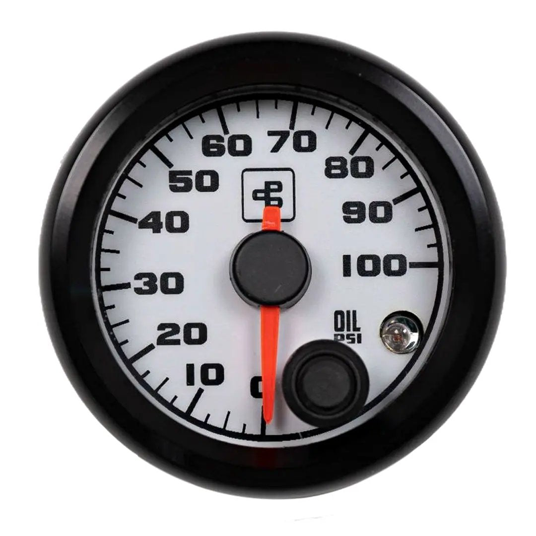 Power Driven Diesel Oil Pressure Gauge 2-1/16 in White dial 0-100 psi with warning