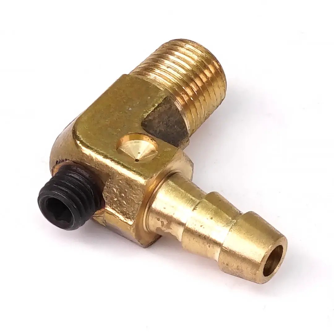 Power Driven Adjustable Turbo Boost Elbow brass body with hose barb and threaded outlet