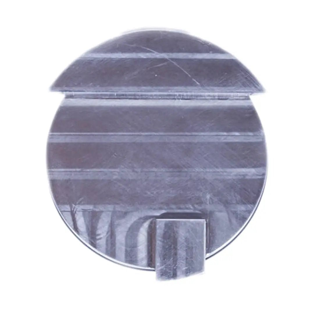 Power Driven Billet Front Freeze Plug round silver metal disk with mounting tab (not for 89-93 12V)