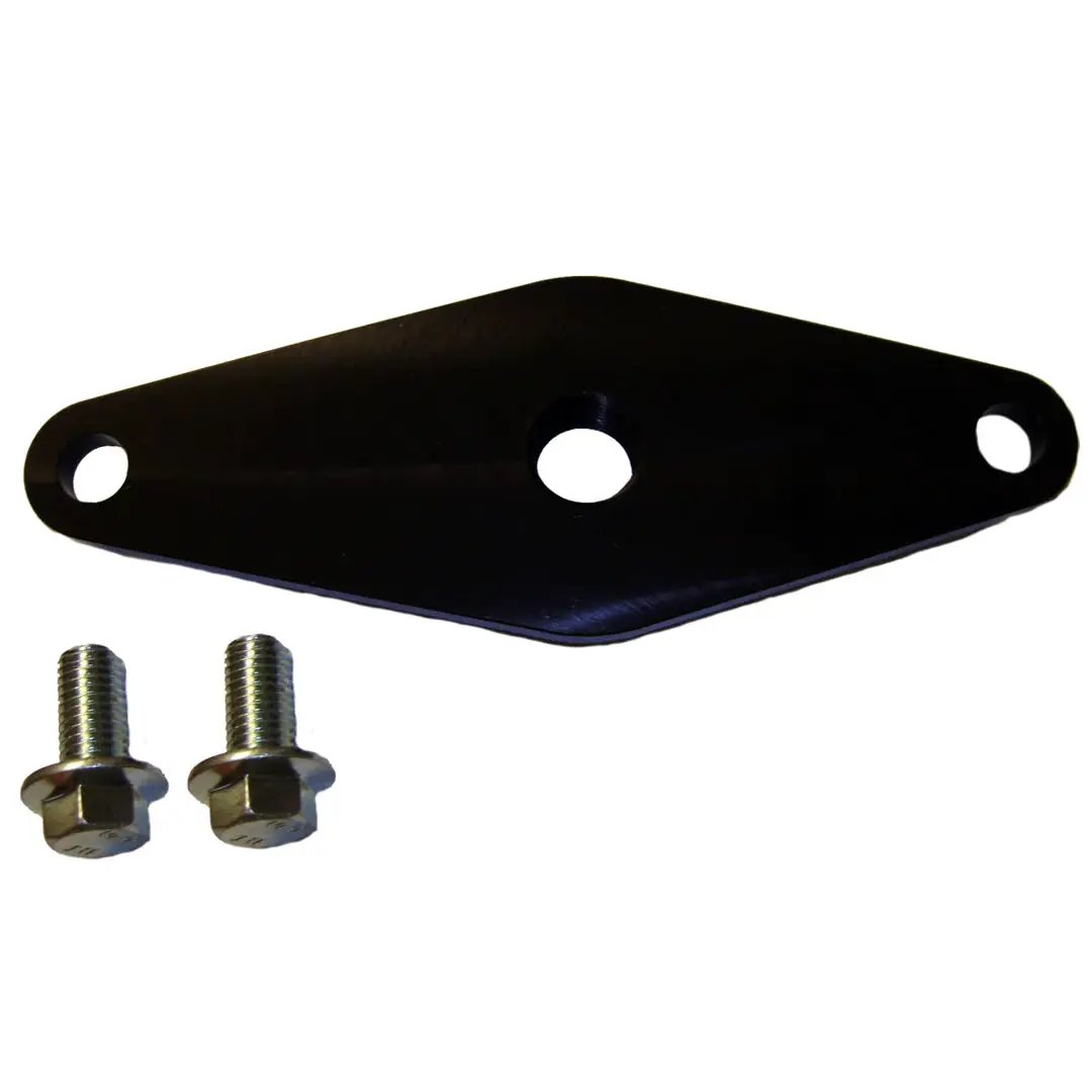 Power Driven Common Rail Rear Freeze Plug black metal mounting plate with two bolts