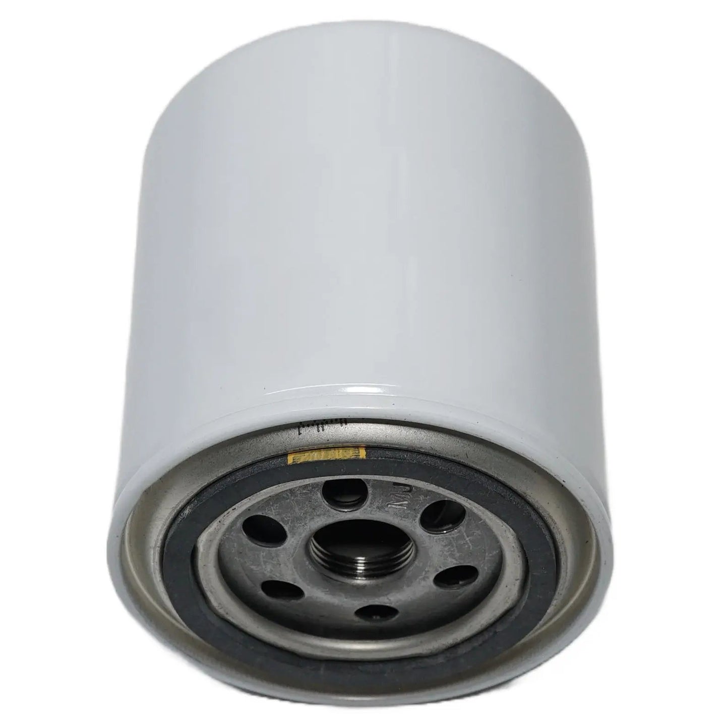 Power Driven Factory Replacement Fuel Filter 1989-2002 Cummins, gray cylindrical canister with metal base