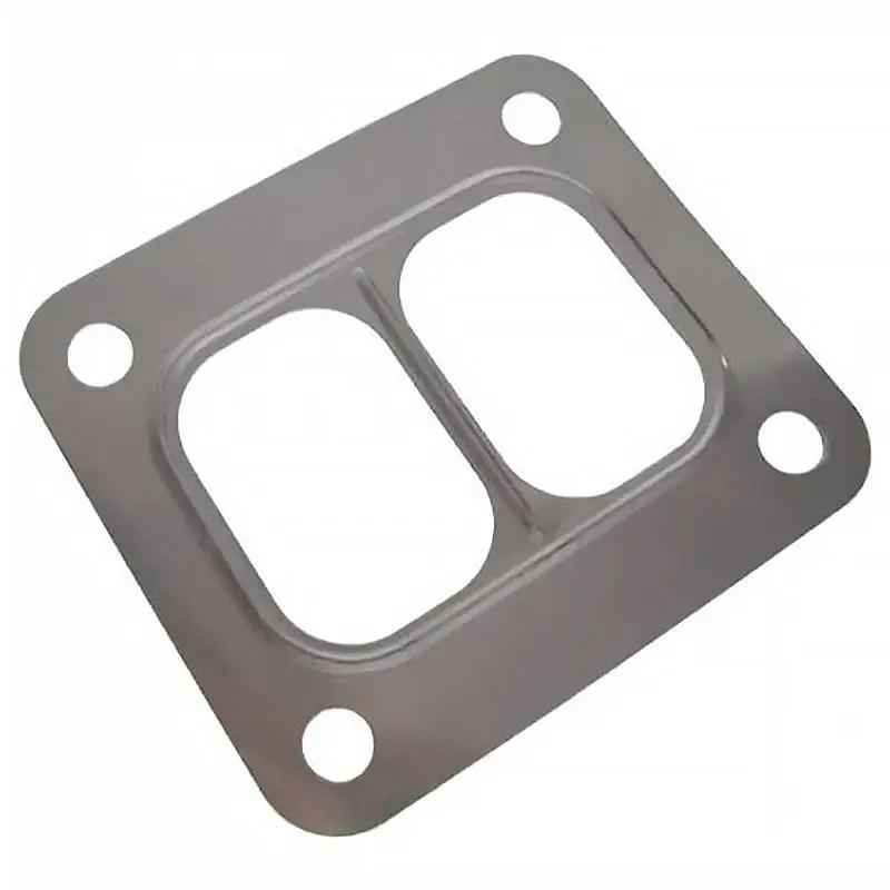 Power Driven Diesel T6 Gasket (Divided) turbo gasket, gray metal with twin openings and 4 mounting holes