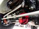 JK Aluminum Steering Kit with JMX PRO 7-8 in Rod Ends installed on Jeep JK; silver tie rods, red Yukon diff cover