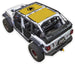 Sun shade top for Jeep Wrangler JLU 4-Door by SpiderWebShade; yellow printed shade panels on white Jeep