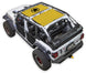 Sun shade top for Jeep Wrangler JLU 4-Door by SpiderWebShade; yellow printed shade panels on white Jeep