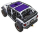 Sun Shade SPIDERWEBSHADE for Jeep Wrangler JLU 4-Door, purple stock-printed shade top on white Jeep