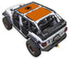 Sun shade for Jeep Wrangler JLU 4-Door by SpiderWebShade, orange stock-printed top.