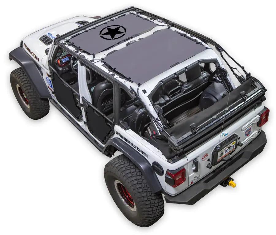 Sun shade for Jeep Wrangler JLU 4-Door by SpiderWebShade, stock printed shade top
