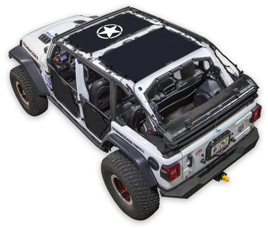Sun shade top for Jeep Wrangler JLU 4-Door (2018–2026) by SPIDERWEBSHADE, stock printed shade