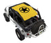 SPIDERWEBSHADE sun shade top for Jeep Wrangler LJ (2004–2006), yellow printed shade with black star emblem.