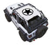 Sun shade top for Jeep Wrangler JL 2-Door by SpiderWebShade, white with black star print