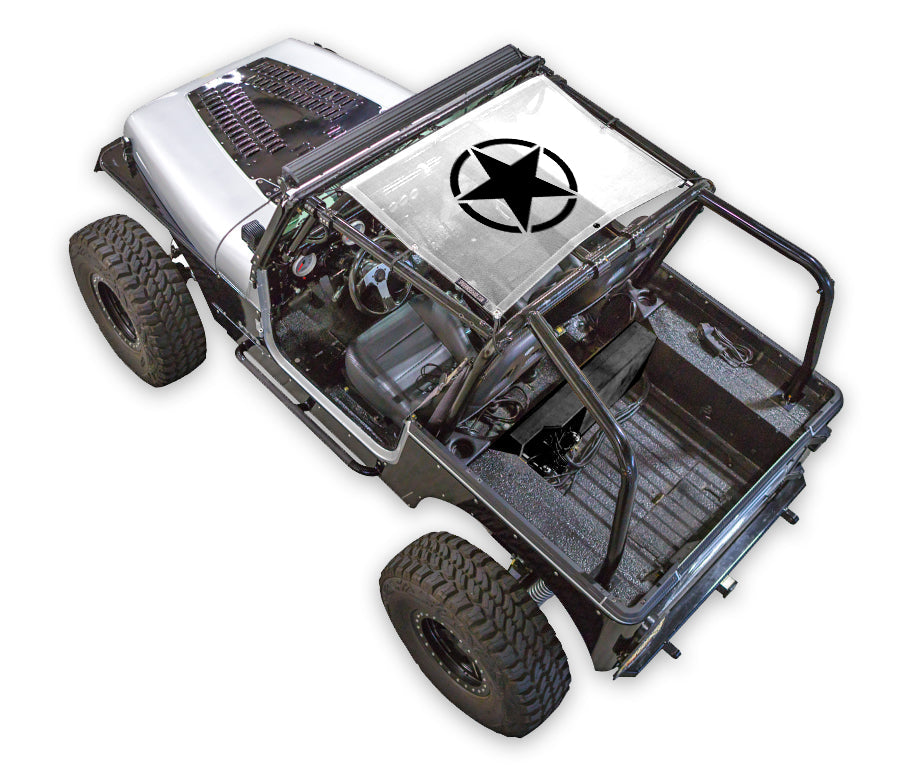 Sun Shade by SpiderWebShade for Jeep Wrangler YJ (1987–1996) with printed star logo
