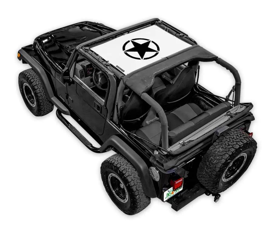 Sun Shade SpiderWebShade for Jeep Wrangler TJ (1997–2006) with white printed top and star logo