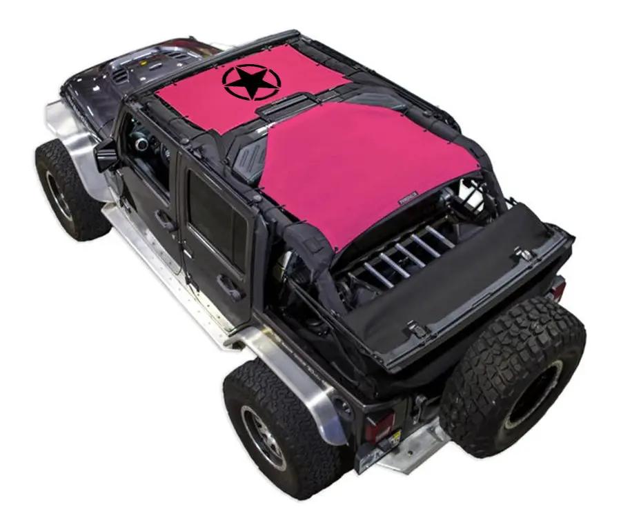 Sun Shade for Jeep Wrangler JKU 4-Door by SPIDERWEBSHADE, pink top with star logo